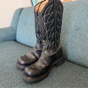 John Fluevog tall black cowboy boots